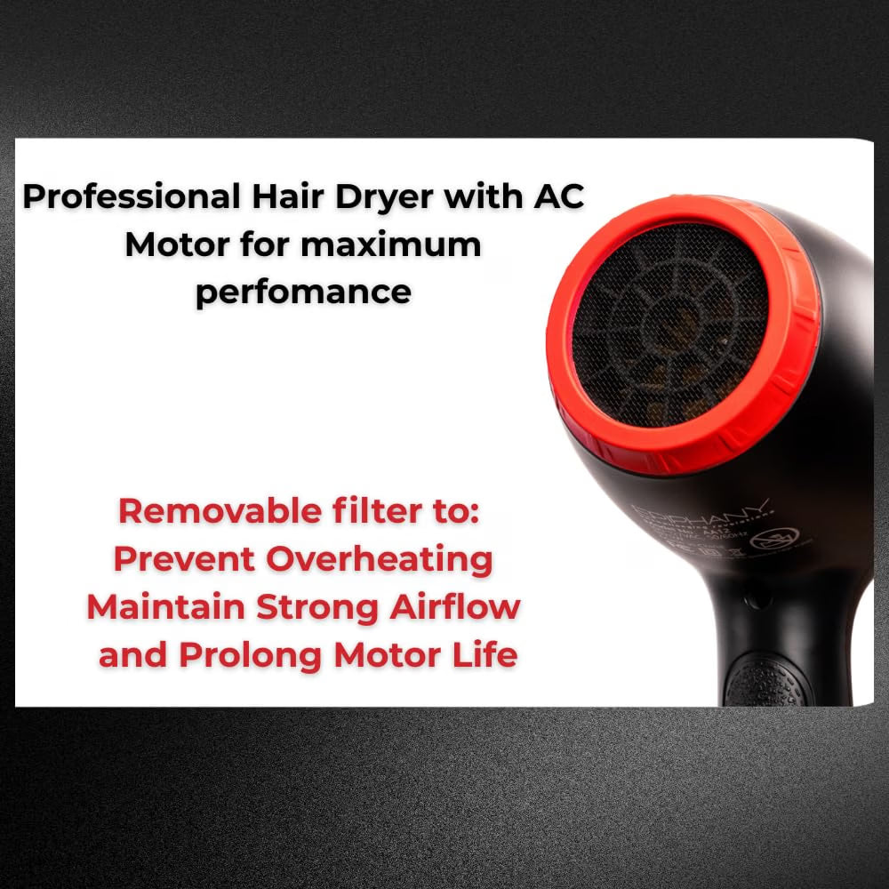 Epiphany Professional Hair Dryer 1875W – Ionic Blow Dryer with Ceramic Tourmaline Technology for Fast Drying, Frizz Control & Shine – Includes Diffuser & 2 Nozzles – Lightweight for All Hair Types