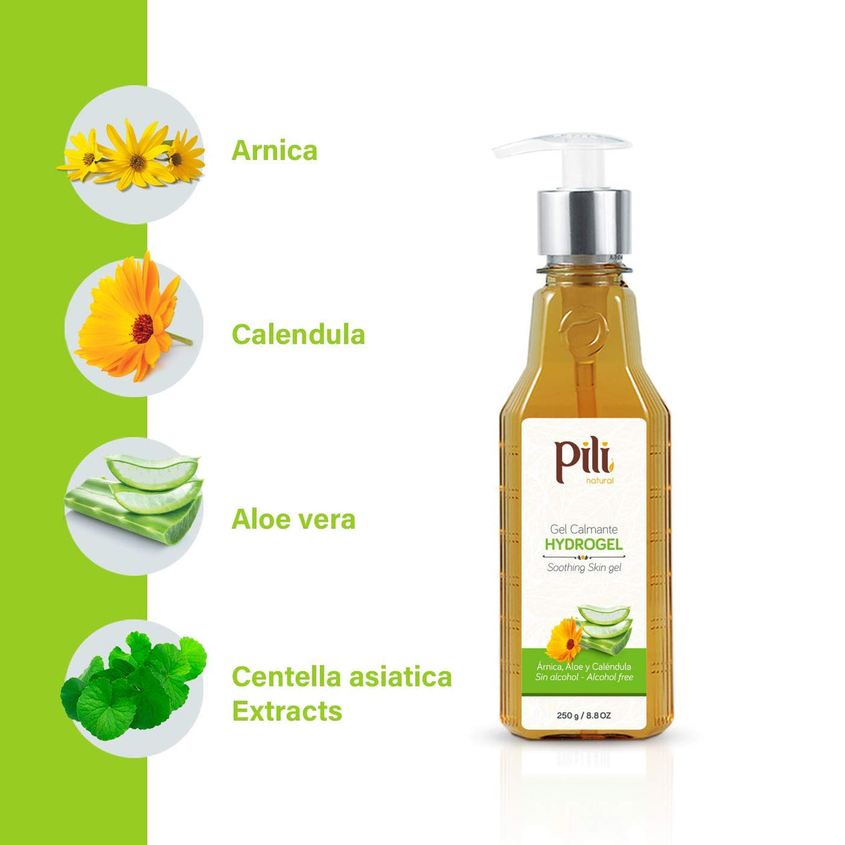 Pili Natural Hydrogel · Gel hidratante para rostro y cuerpo · 8.8 oz