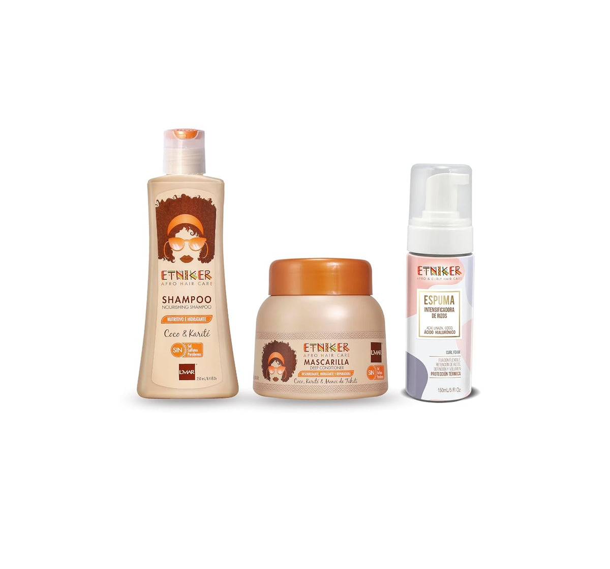 ETNIKER Curl Hair Care trio: Nourishing Shampoo, Deep Conditioning Mask & Curl Defining Foam | Cleanse, Hydrate, Detangle & Style | Coconut, Shea Butter, Acai, Flaxseed & Hyaluronic Acid | Sulfate-Fre