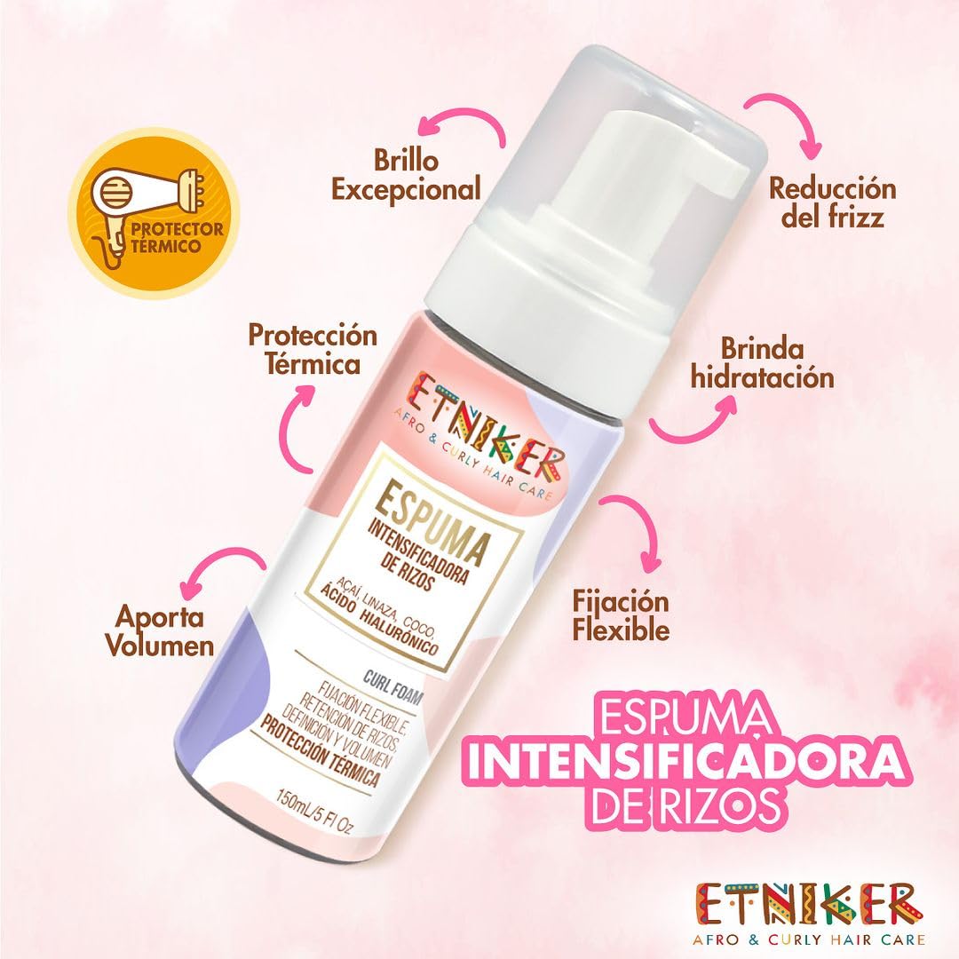 Etniker Curl Foam. Styling Foam for Curly & Wavy Hair. Frizz Control hair Mousse with Acai, flaxseed, coconut & Hyaluronic Acid. Hair Styling Products no Alcohols, Parabens or Silicone. 5 fl. oz.