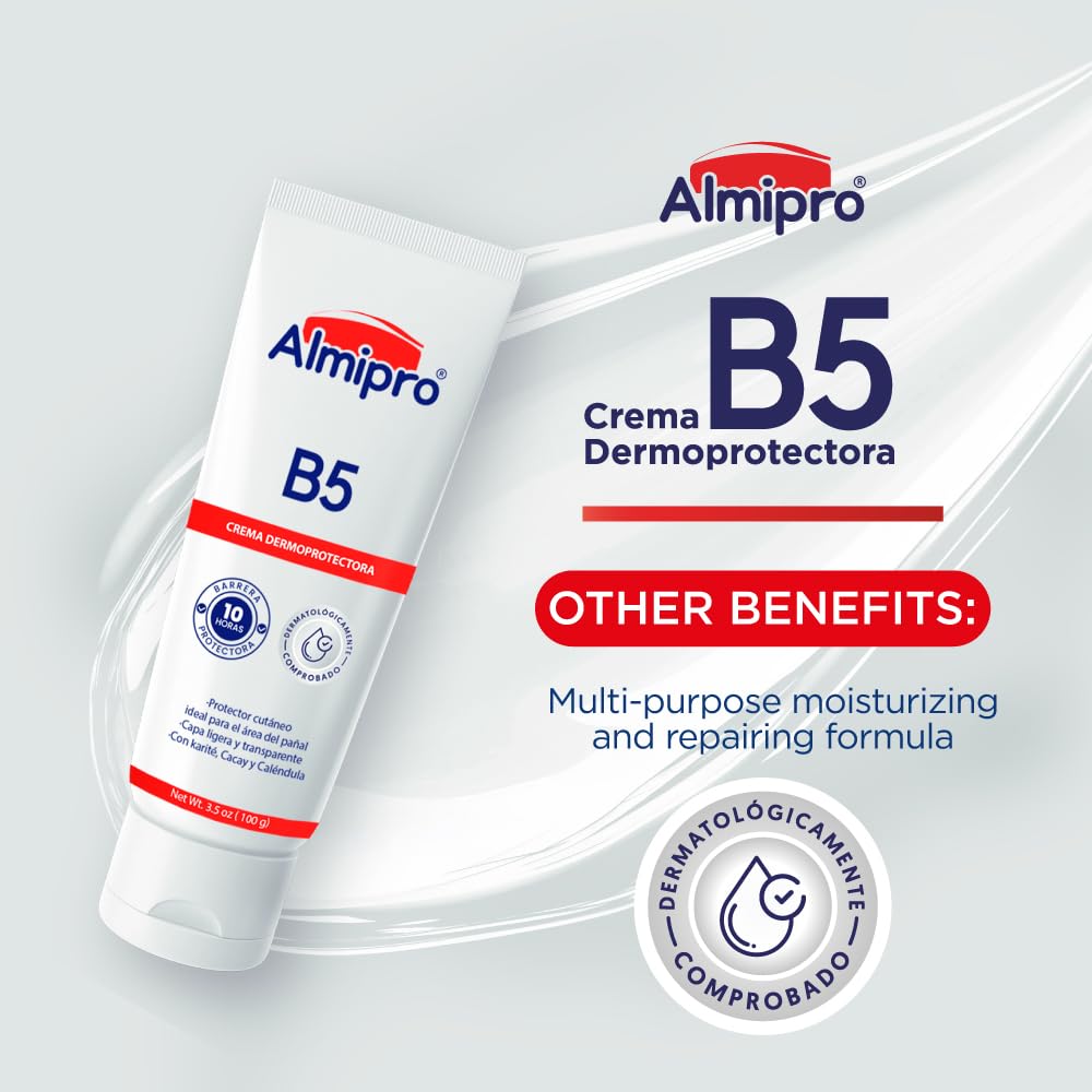 almipro B5 Dermo Protector cream. Moisturizing, repairing, protecting formula. Calendula and Cacay oil. Multi-Purpose Cream for Delicate Skin, Body, Hand Balm, Baby Safe. Soft & Clear texture. 3.5 oz