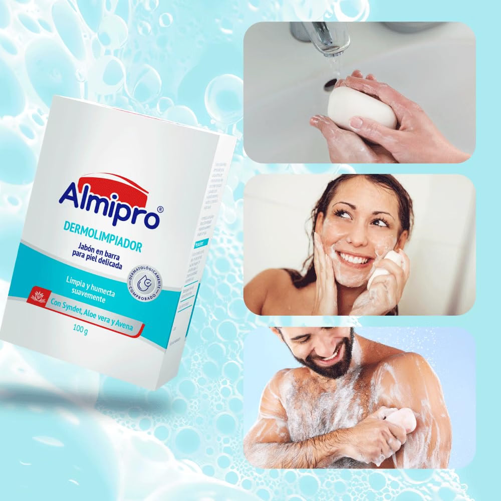 ALMIPRO - Face & Body Cleanser Bar Soap-Free Syndet with Oatmeal & Aloe Vera for Delicate Skin Gentle Wash Bar for All Skin Types 3.5 oz Bars, Pack of 3