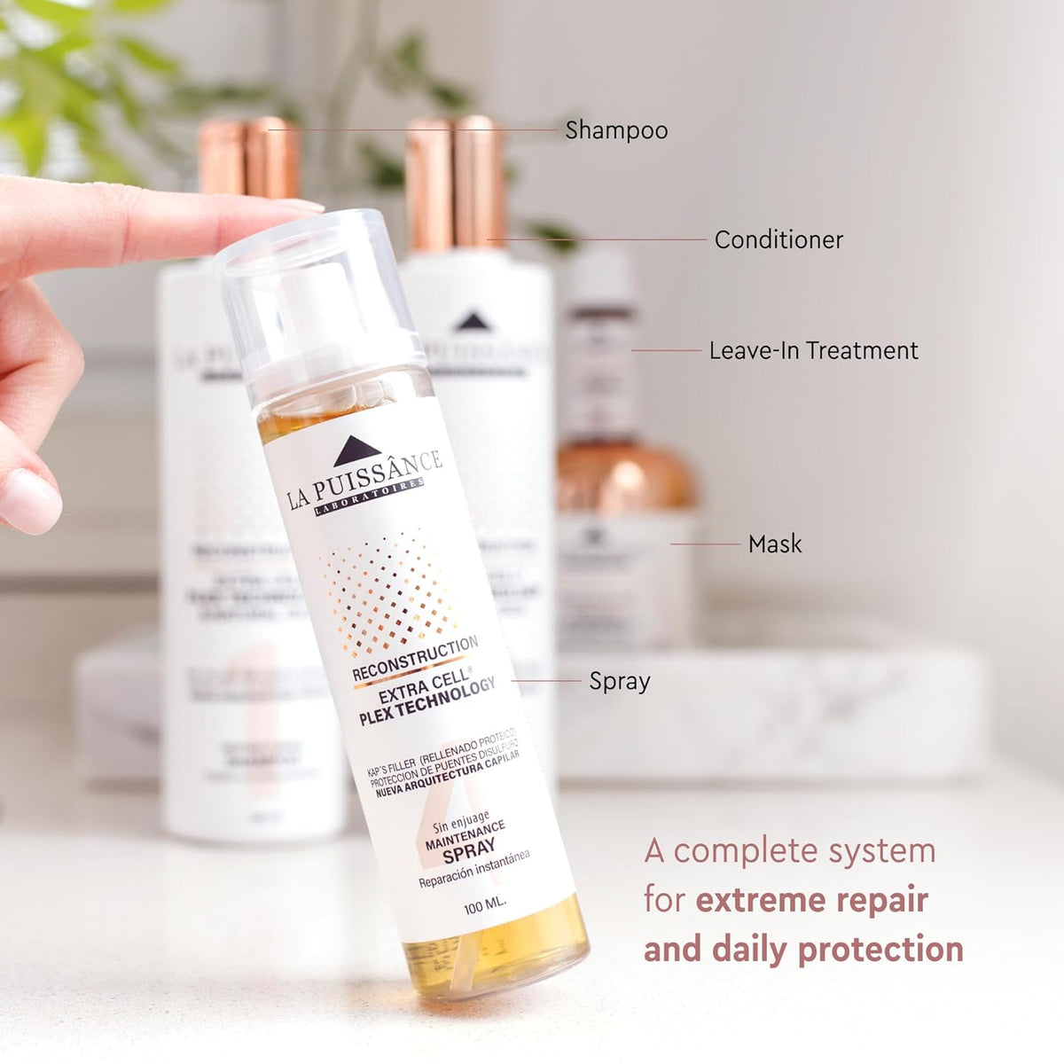 LA PUISSANCE Extra Cell Plex Spray Step 4 - Treatment for Damaged Hair - Repairs & Protects - Ideal for Color-Treated, Bleached & Chemically-Treated Hair | 3.38 fl oz for Home and Salon Use