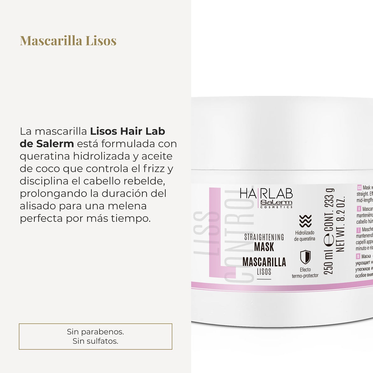 Salerm Cosmetics HAIRLAB  STRAIGHTENING 3-PIECE KIT for Damage Hair,  Shampoo 10.6oz + Mask 8.2oz + Spray 8.4 fl.oz