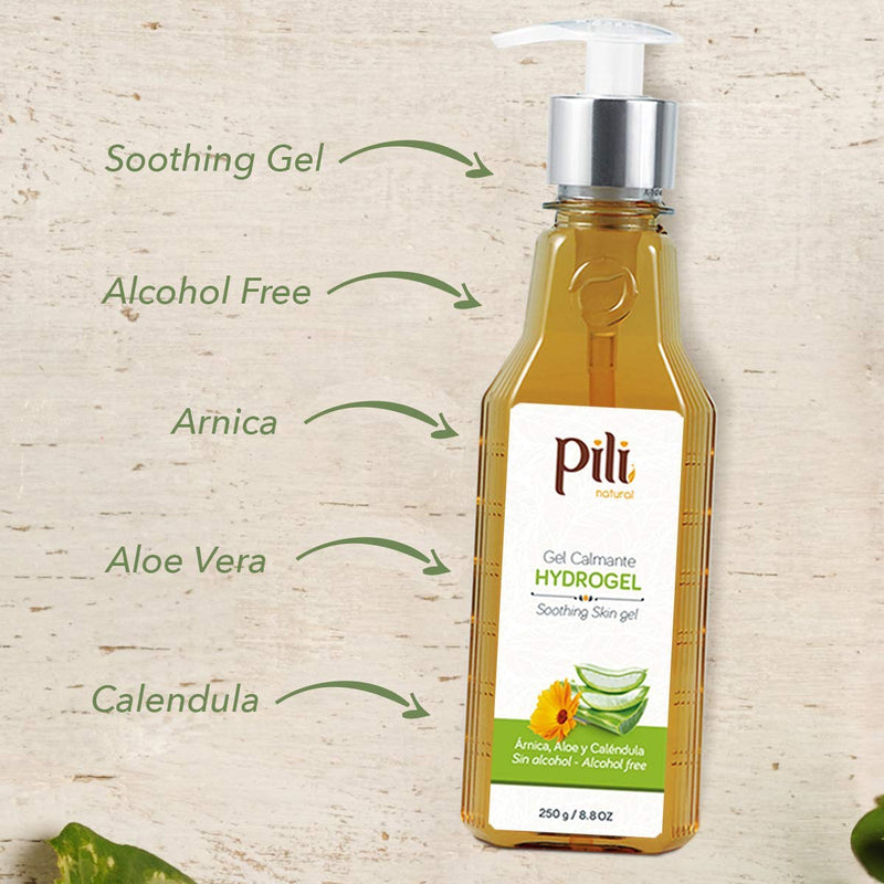 Pili Natural Hydrogel | Face and body Skin Soothing Gel with Arnica, Calendula, Centella Asiatica and Aloe Vera extracts | Natural Moisturizer | Parabens and Alcohol Free | 8.8 oz