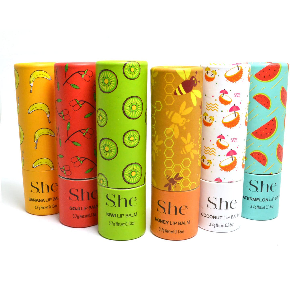 Makeup S.he Makeup She 6 Set of Fruity Lipbalm Smooth Fruit Lip Balm Gloss Vitamin E LB418 + Free Zipper Bag
