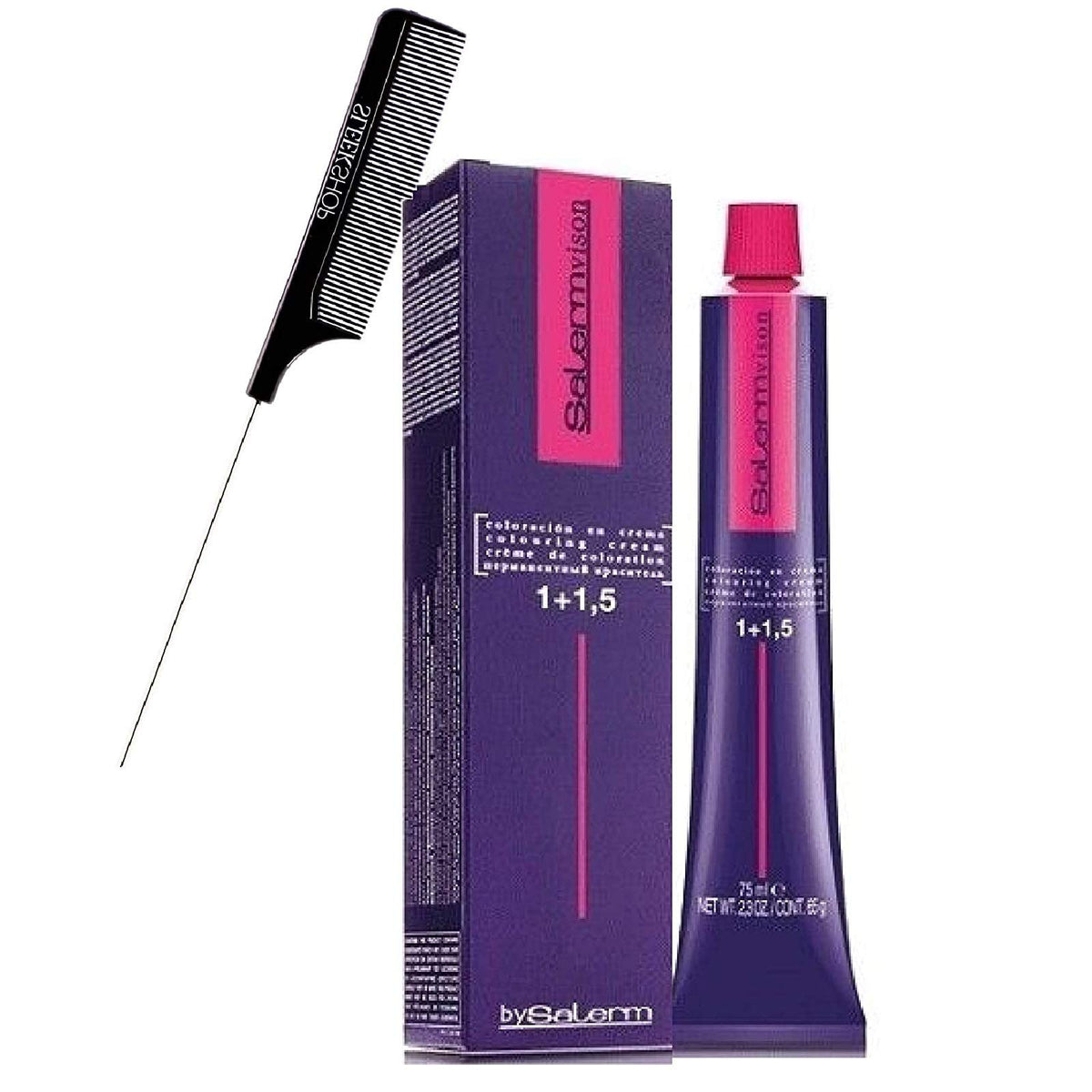 Salerm Cosmetics VISION Salermvision Permanent Cream Hair Color Dye (w/Sleek Steel Pin Rat Tail Comb) Haircolor Creme, Gray Coverage in 30 minutes (8,13 - Light Blond Irise)