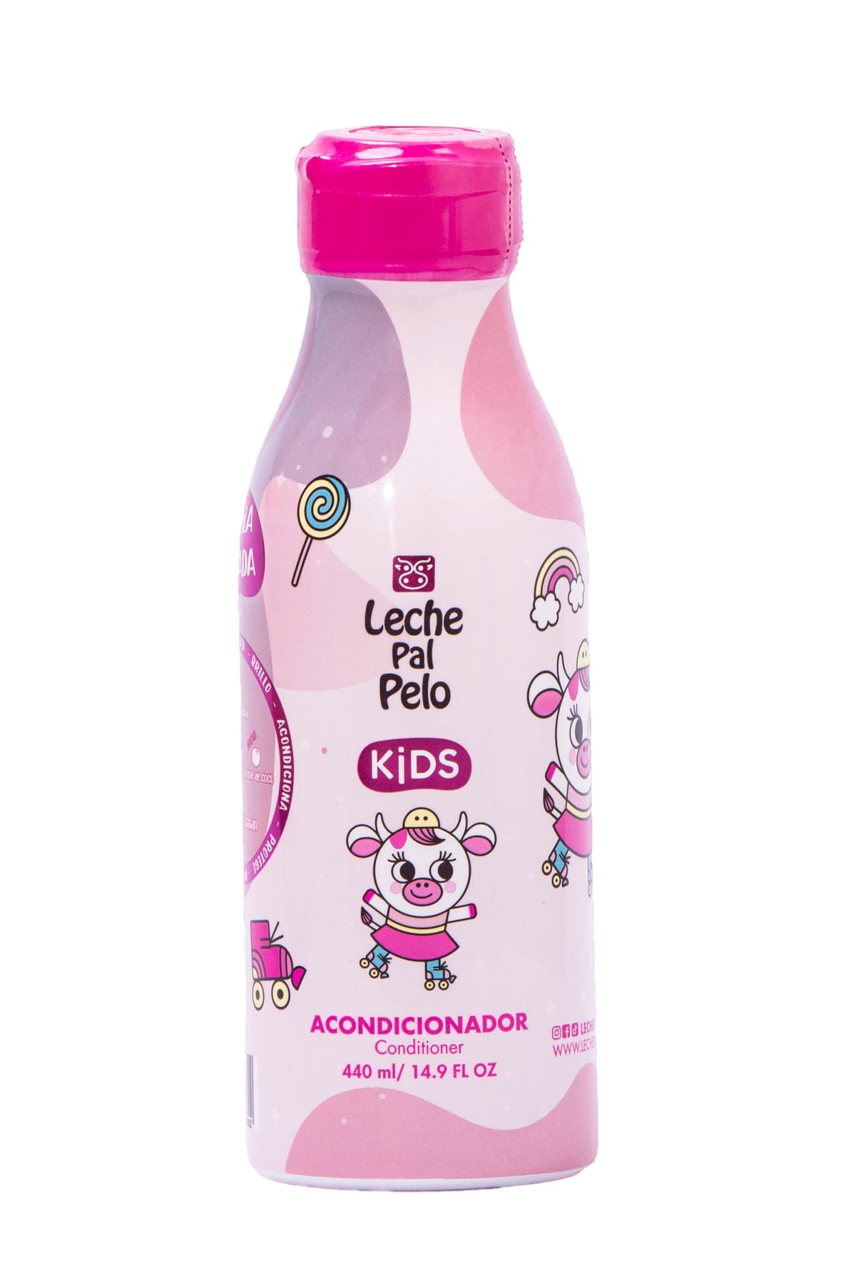 Leche Pal Pelo MEGAKIDS Kit: Shampoo + Conditioner + Styling Cream (Leave-in Conditioner) + Detangler Spay + Hair Splash SLS Free - Vegan - Abyssinian, Coconut & Jojoba
