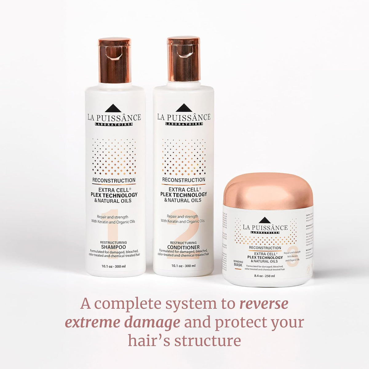 LA PUISSANCE Extra Cell Plex Shampoo Step 1 - Deep Repair for Severely Damaged Hair - Ideal for Color-Treated, Bleached, and Chemically-Treated Hair - 10.1 fl oz for Home and Salon Use