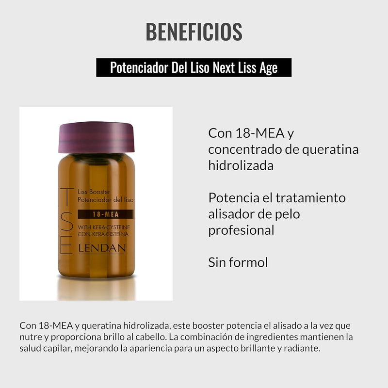 LENDAN - Next Liss Age Smoothing Booster - 6 x 7.6 ml - with 18-MEA and Hydrolyzed Keratin Concentrate - Enhances Professional Hair Straightening Treatment - Formaldehyde-Free