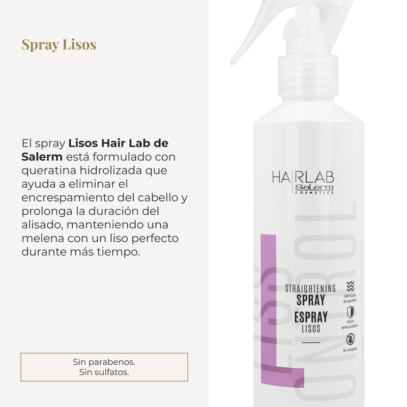 Salerm Cosmetics HAIRLAB  STRAIGHTENING 3-PIECE KIT for Damage Hair,  Shampoo 10.6oz + Mask 8.2oz + Spray 8.4 fl.oz