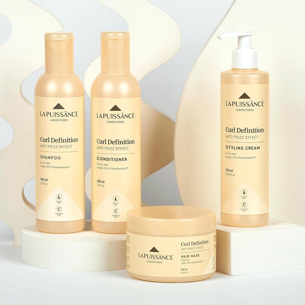 LA PUISSANCE Curl Definition System – Complete 4-Step Set for Curly Hair | Shampoo, Conditioner, Styling Cream & Mask | Frizz Control, Shine & Bounce | Paraben-Free & Curl-Friendly