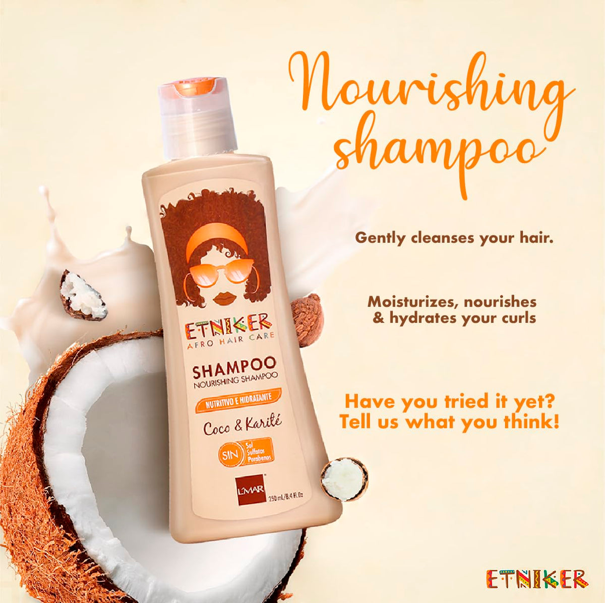 ETNIKER Curly Hair Care Bundle – Nourishing Shampoo & Deep Conditioning Mask | Hydrates, Softens & Restores Curls | Coconut & Shea Butter Formula | Sulfate-Free, Paraben-Free | 8.4 fl oz + 10 oz