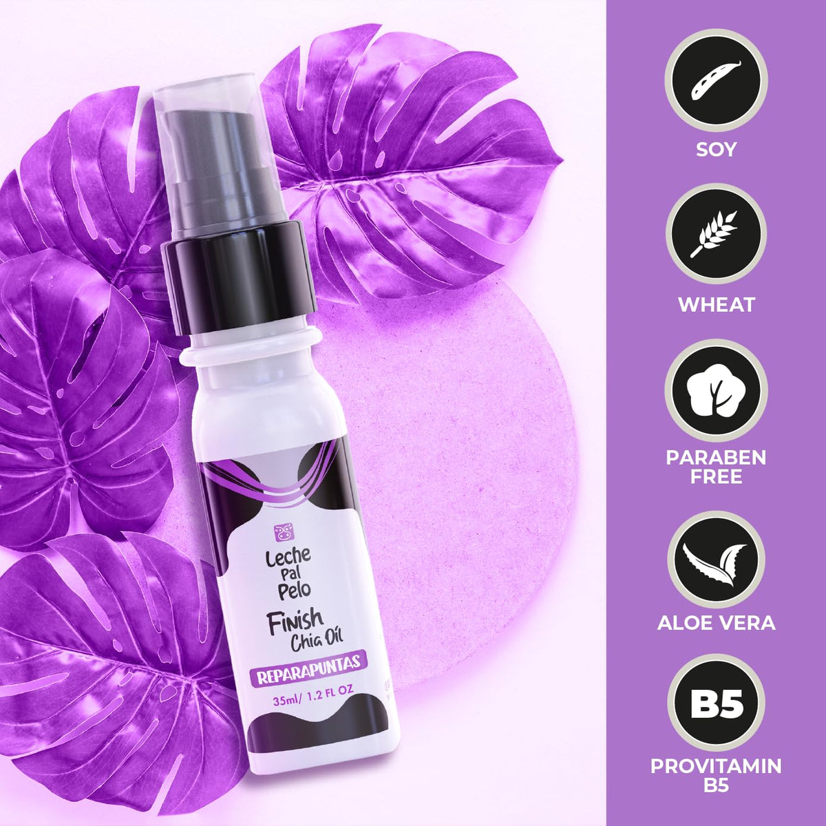 Leche Pal Pelo Finish Chía · Aceite reparador de puntas · 1.2 oz