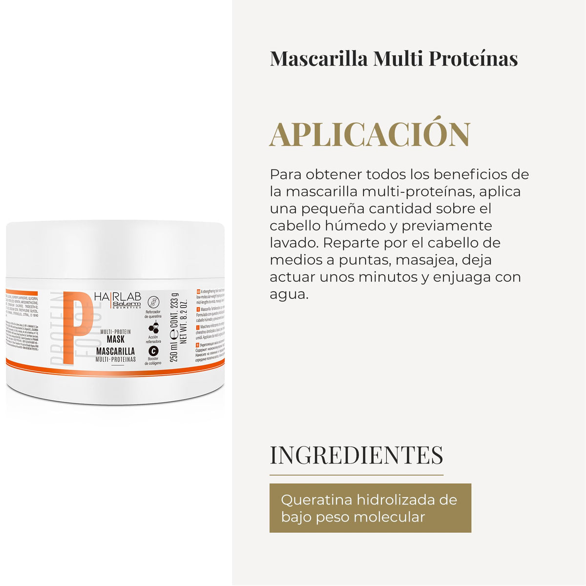Salerm Cosmetics HAIRLAB MULTI-PROTEIN 3-PIECE KIT for Damage Hair,  Shampoo 10.6oz + Balsam 9.8oz + Mask 8.2oz