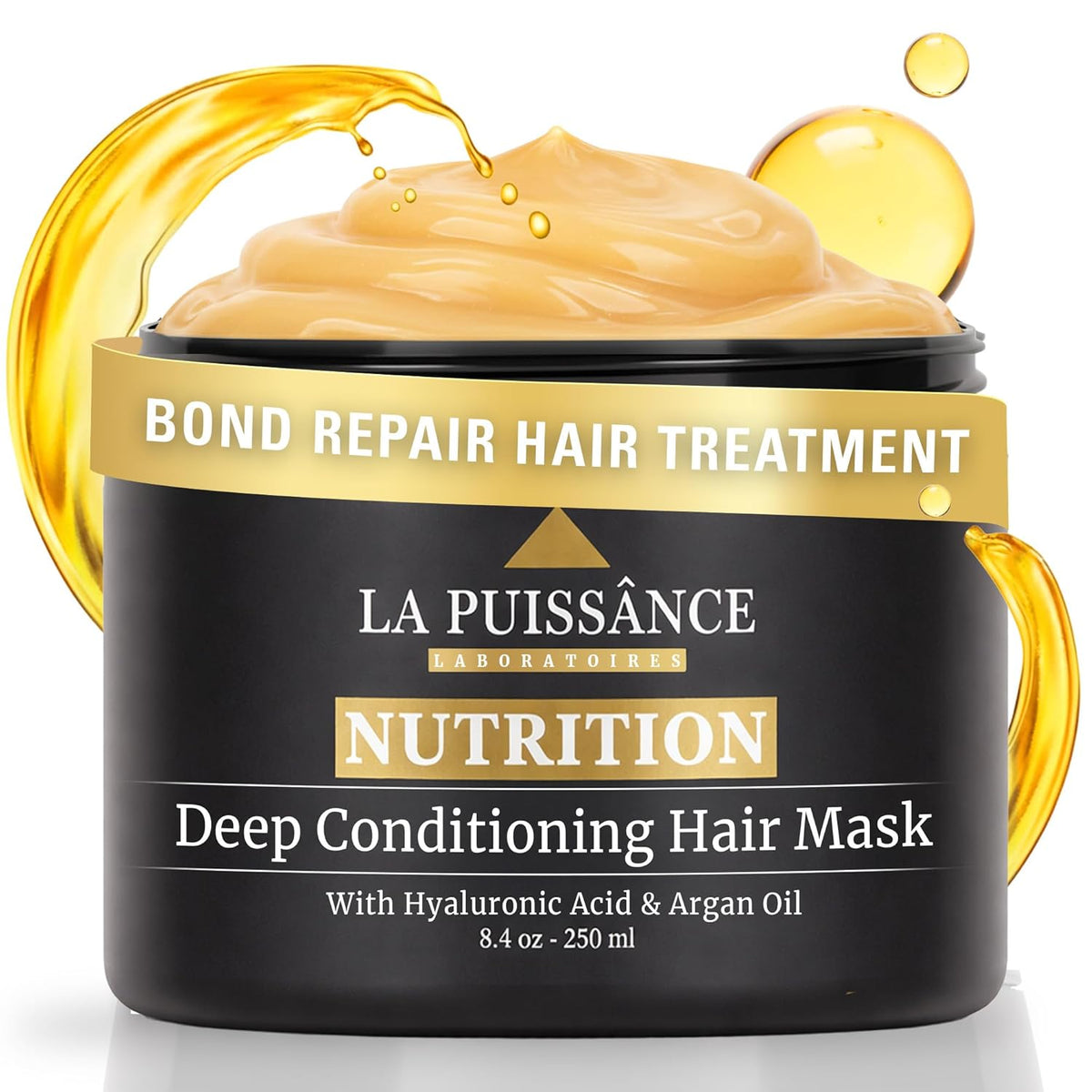 LA PUISSANCE Premium Argan Oil & Hyaluronic Acid Hair Mask 8.4 oz – Deep Conditioning Anti-Frizz Treatment for Dry & Damaged Hair – Intense Hydration, Shine & Repair – Luxury Salon Grade Hair Mask