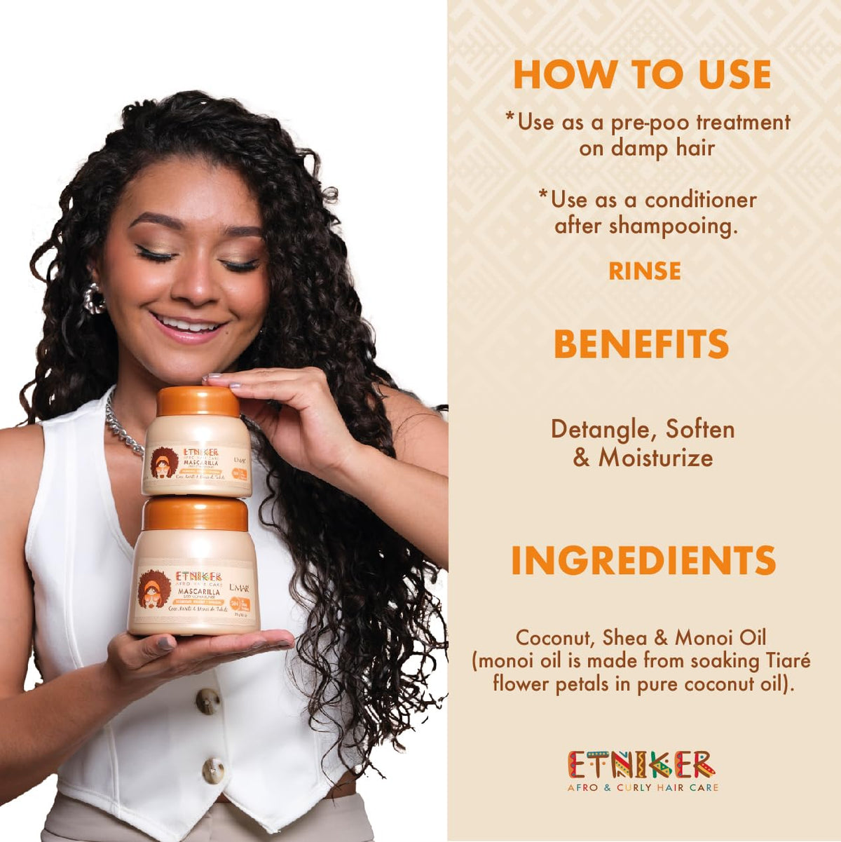ETNIKER Curl Hair Care trio: Nourishing Shampoo, Deep Conditioning Mask & Curl Defining Foam | Cleanse, Hydrate, Detangle & Style | Coconut, Shea Butter, Acai, Flaxseed & Hyaluronic Acid | Sulfate-Fre