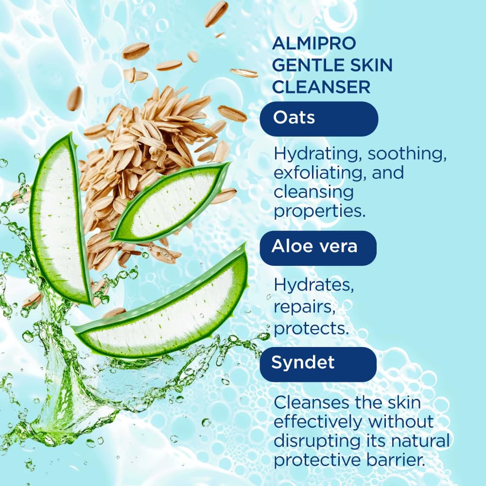 ALMIPRO - Face & Body Cleanser Bar Soap-Free Syndet with Oatmeal & Aloe Vera for Delicate Skin Gentle Wash Bar for All Skin Types 3.5 oz Bars, Pack of 3