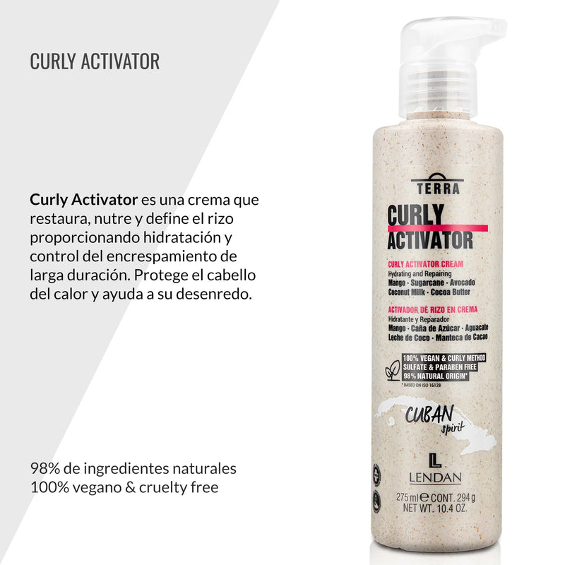 Lendan Curly Cuban Spirit 4-PIECE ACTIVATOR  & OIL KIT by Terra with Low Poo Shampoo 10.6 oz + Co-Wash Treatment 10.4 oz + Curl Activator Cream 9.0 oz + Curly Oil 2.5 fl.oz