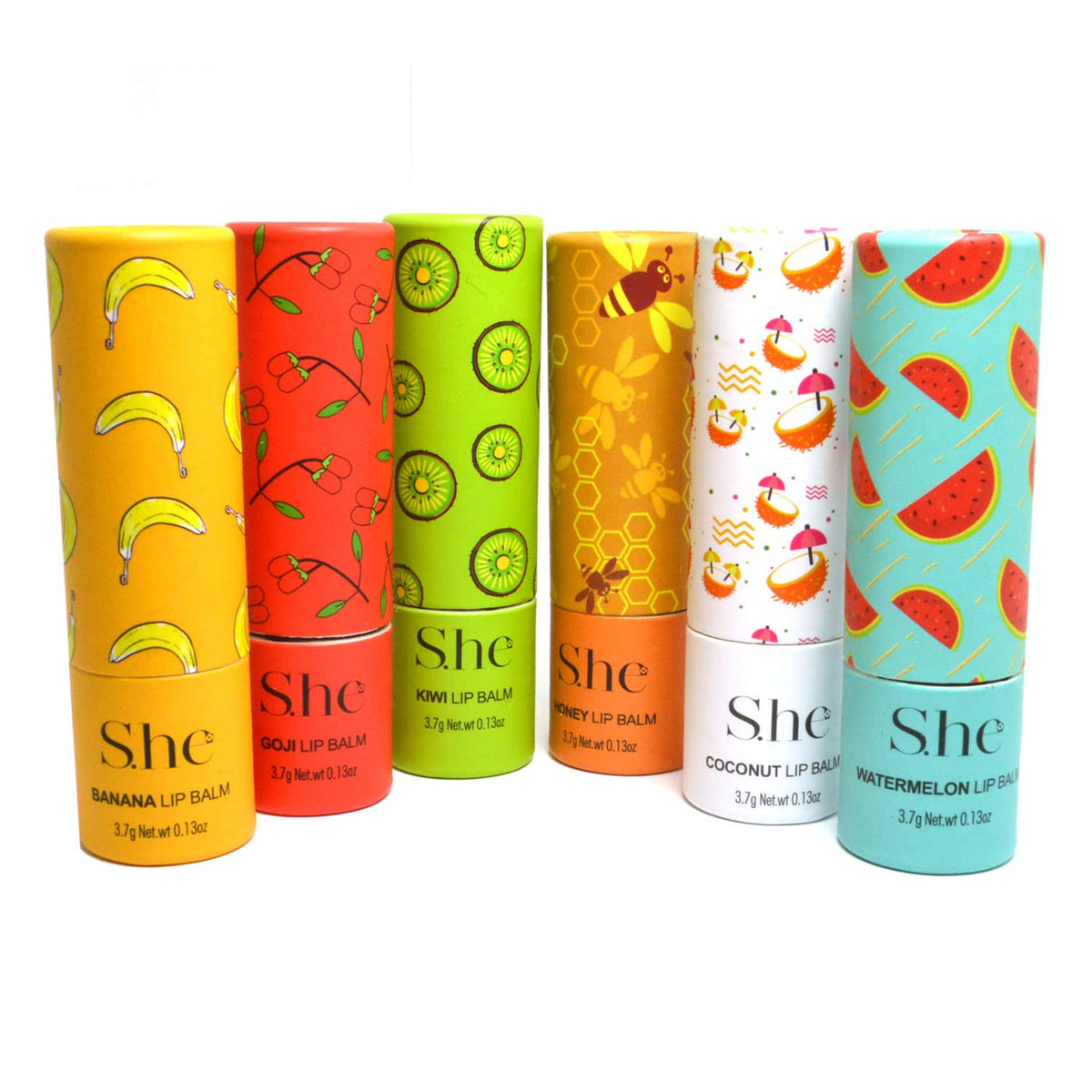 Makeup S.he Makeup She 6 Set of Fruity Lipbalm Smooth Fruit Lip Balm Gloss Vitamin E LB418 + Free Zipper Bag