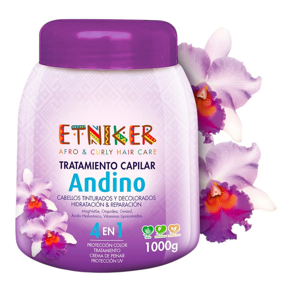 Etniker Andino 4-in-1 Hydrating & Repairing Hair Treatment for Curly, Dry, Damaged, Bleached, Color-Treated Hair with Orchid, Hyaluronic Acid, Liposomal Vitamins for Hydration & Repair. 1000 gr- 35 oz