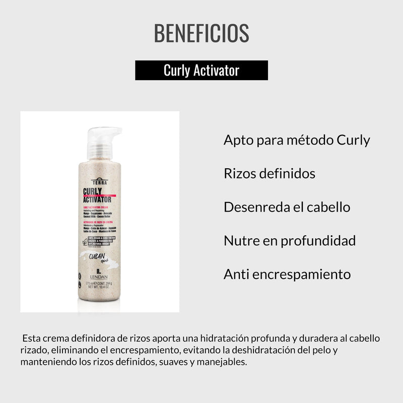 Lendan Curly Cuban Spirit 4-PIECE ACTIVATOR  & OIL KIT by Terra with Low Poo Shampoo 10.6 oz + Co-Wash Treatment 10.4 oz + Curl Activator Cream 9.0 oz + Curly Oil 2.5 fl.oz
