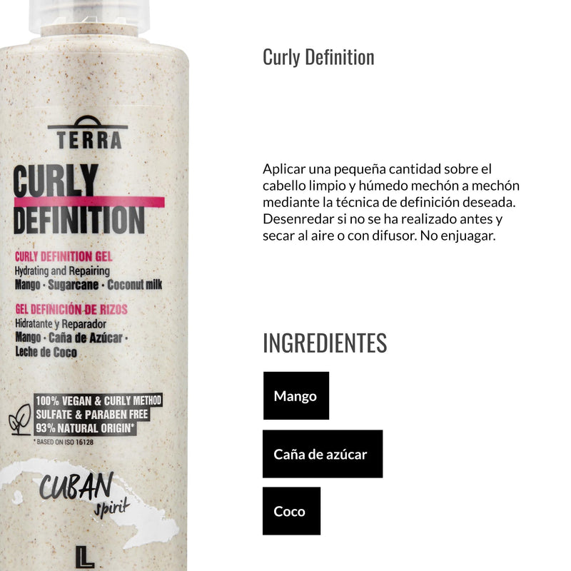 Lendan Curly Cuban Spirit 3-PIECE DEFINITION KIT  by Terra with Low Poo Shampoo 10.6 oz + Co-Wash Treatment 10.4 oz + Curl Defining Gel 9.7 oz