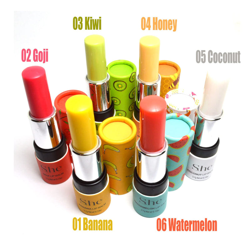 Makeup S.he Makeup She 6 Set of Fruity Lipbalm Smooth Fruit Lip Balm Gloss Vitamin E LB418 + Free Zipper Bag