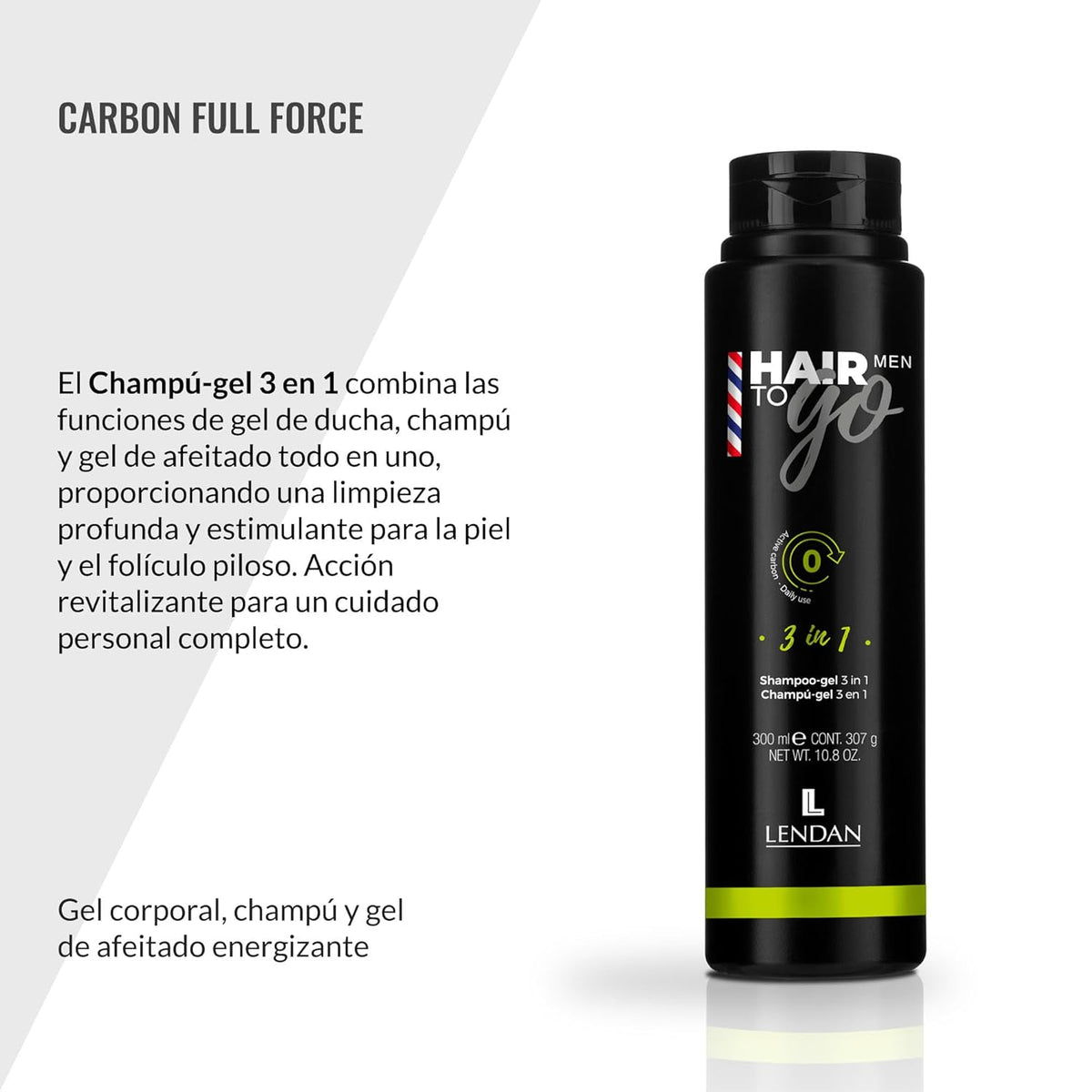 Lendan - 3-in-1 Shampoo-Gel - Hair To Go Men - 300 ml - Shower Gel, Shampoo, and Shaving Gel
