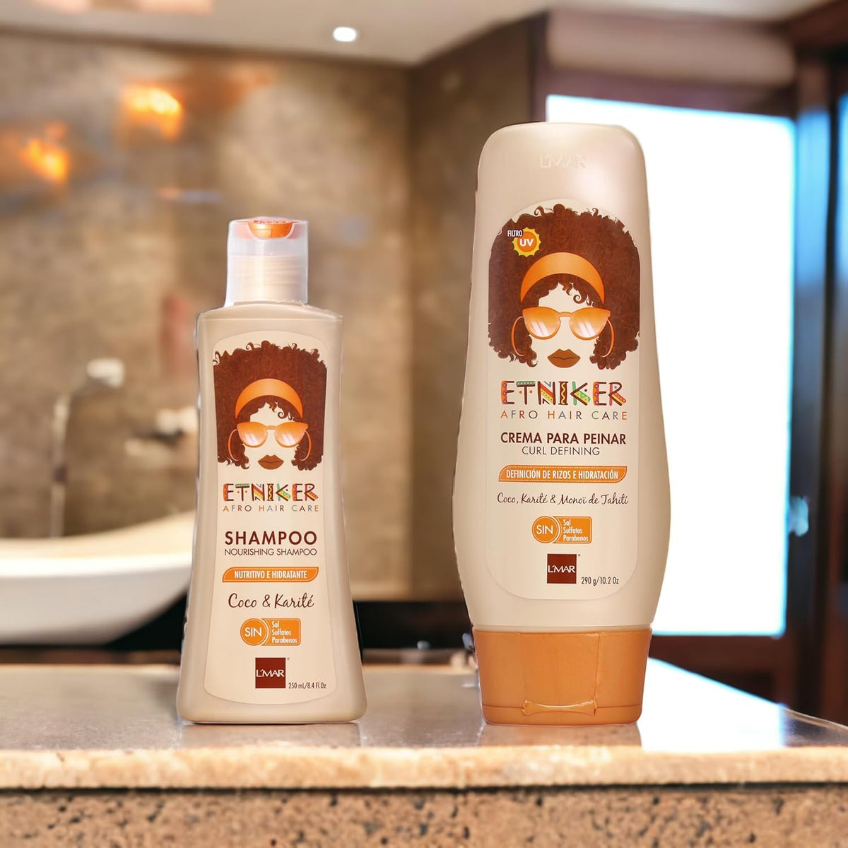 ETNIKER Nourishing Shampoo & Styling Cream Set | Afro-textured, Curly & Wavy hair | Cleanse, Hydrate, Nourish & Define | Coconut, Shea Butter & Monoi Tahiti | Free from Sulfates, Salt, Silicones