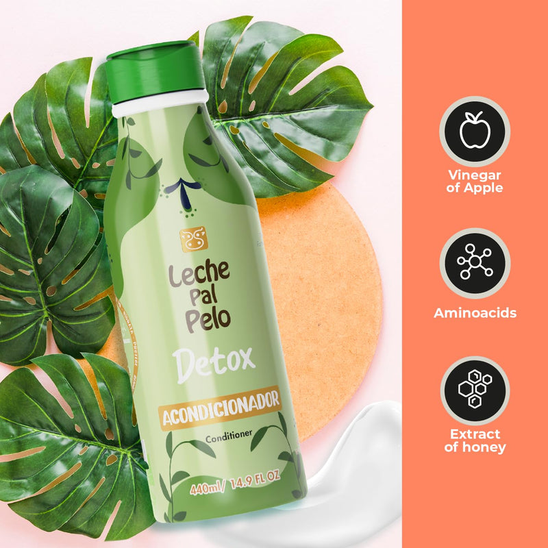 Leche Pal Pelo Detox Conditioner - Infused with Apple Cider Vinegar, Honey Extract, and Green Tea. Experience Total Hair Transformation, Repair, and Natural Shine. 14.9 oz.