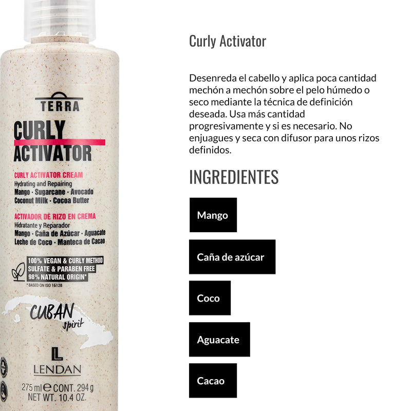 Lendan Curly Cuban Spirit 4-PIECE ACTIVATOR  & OIL KIT by Terra with Low Poo Shampoo 10.6 oz + Co-Wash Treatment 10.4 oz + Curl Activator Cream 9.0 oz + Curly Oil 2.5 fl.oz