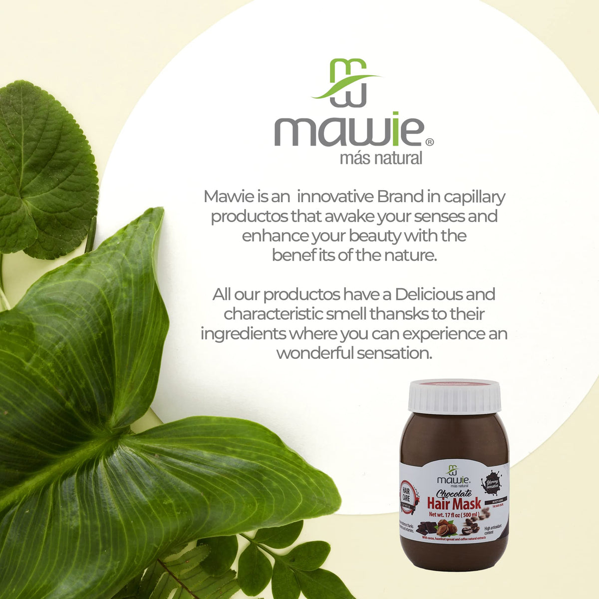 Mawie Chocolate Gourmet Hair Mask with Cocoa and coffee. Adds Moisture, shine, and strength 17 oz.