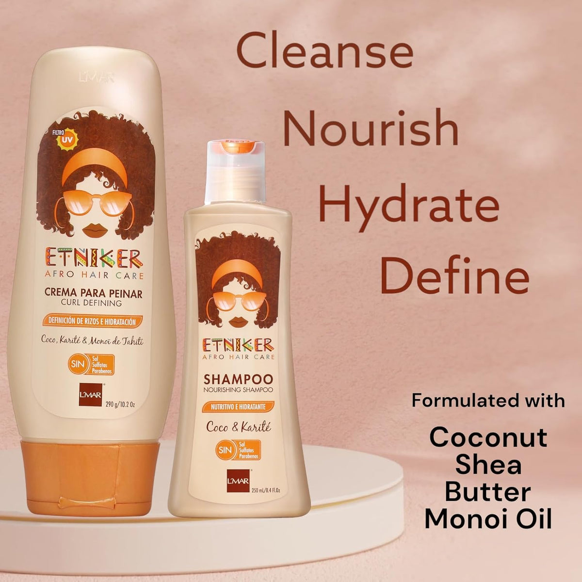ETNIKER Nourishing Shampoo & Styling Cream Set | Afro-textured, Curly & Wavy hair | Cleanse, Hydrate, Nourish & Define | Coconut, Shea Butter & Monoi Tahiti | Free from Sulfates, Salt, Silicones