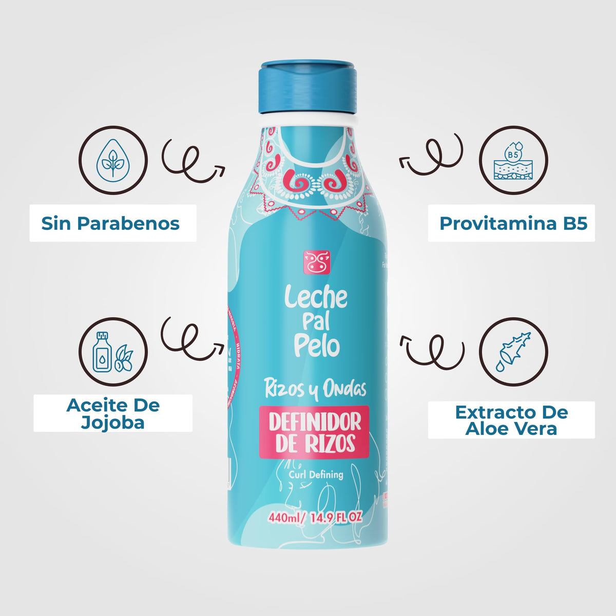 Leche Pal Pelo Curl Defining Definidor de rizos, Jojoba Oil & Aloe Vera, Healthy & Shiny Curls, Reduce Frizz & Flyaways, 14.9 OZ