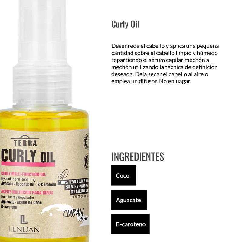 Lendan Curly Cuban Spirit 4-PIECE DEFINITION & OIL KIT  by Terra with Low Poo Shampoo 10.6 oz + Co-Wash Treatment 10.4 oz + Curl Defining Gel 9.7 oz + Curly Oil 2.5 fl.oz