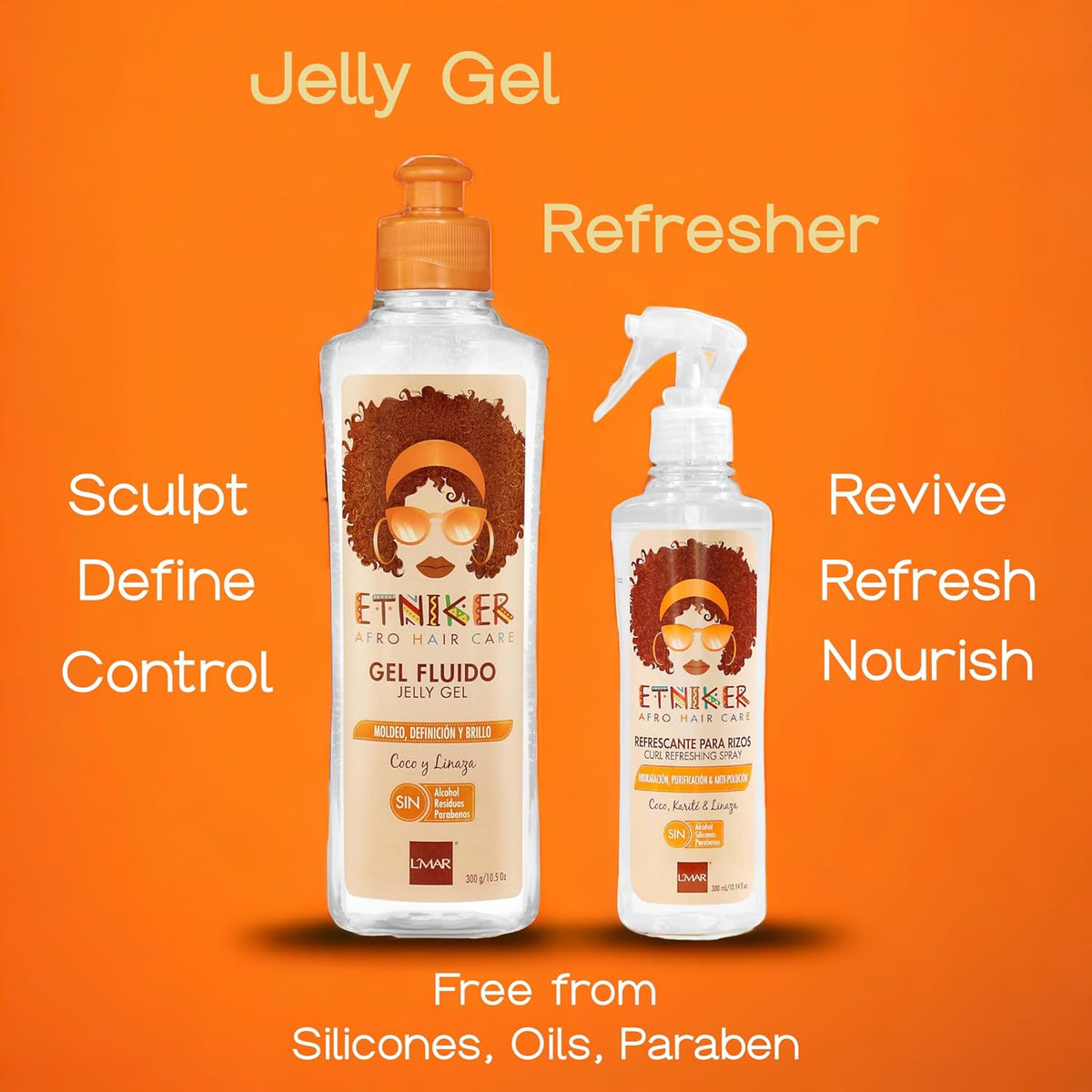 Etniker Kit for Curls: ETNIKER Jelly Gel and Curl Refresher Spray | Nourish, Define, and Revive with Coconut, Flaxseed, and Shea Butter | Silicone, Oil, and Paraben-Free | 2-piece set