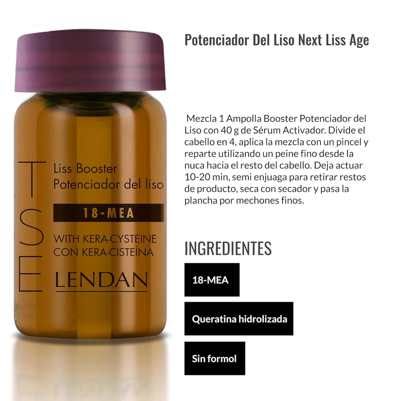 LENDAN - Next Liss Age Smoothing Booster - 6 x 7.6 ml - with 18-MEA and Hydrolyzed Keratin Concentrate - Enhances Professional Hair Straightening Treatment - Formaldehyde-Free