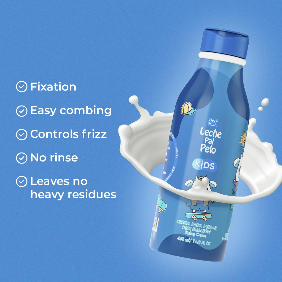 Leche Pal Pelo Kids Styling Cream 14.9oz - Nourishing Fixation with Jojoba, Abyssinia Oil, Coconut Milk & Provitamin B5