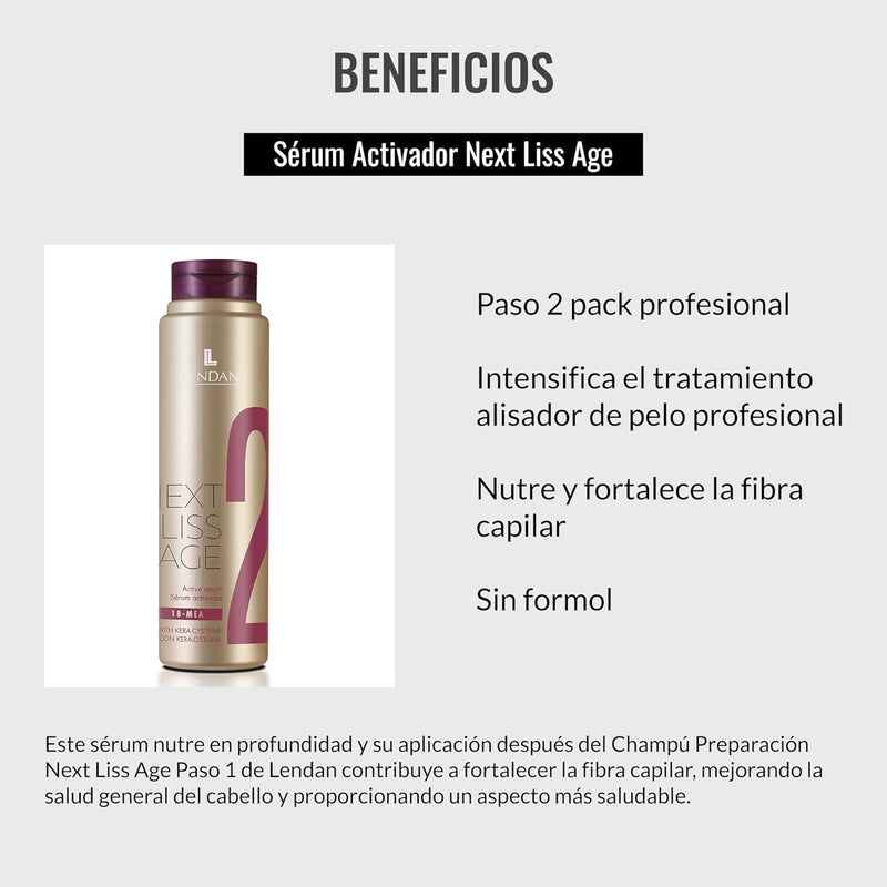 LENDAN - Next Liss Age Activating Serum No. 2 - 300 ml - Step 2 Professional Pack - Enhances Professional Hair Straightening Treatment - Nourishes and Strengthens Hair Fiber - Formaldehyde-Free