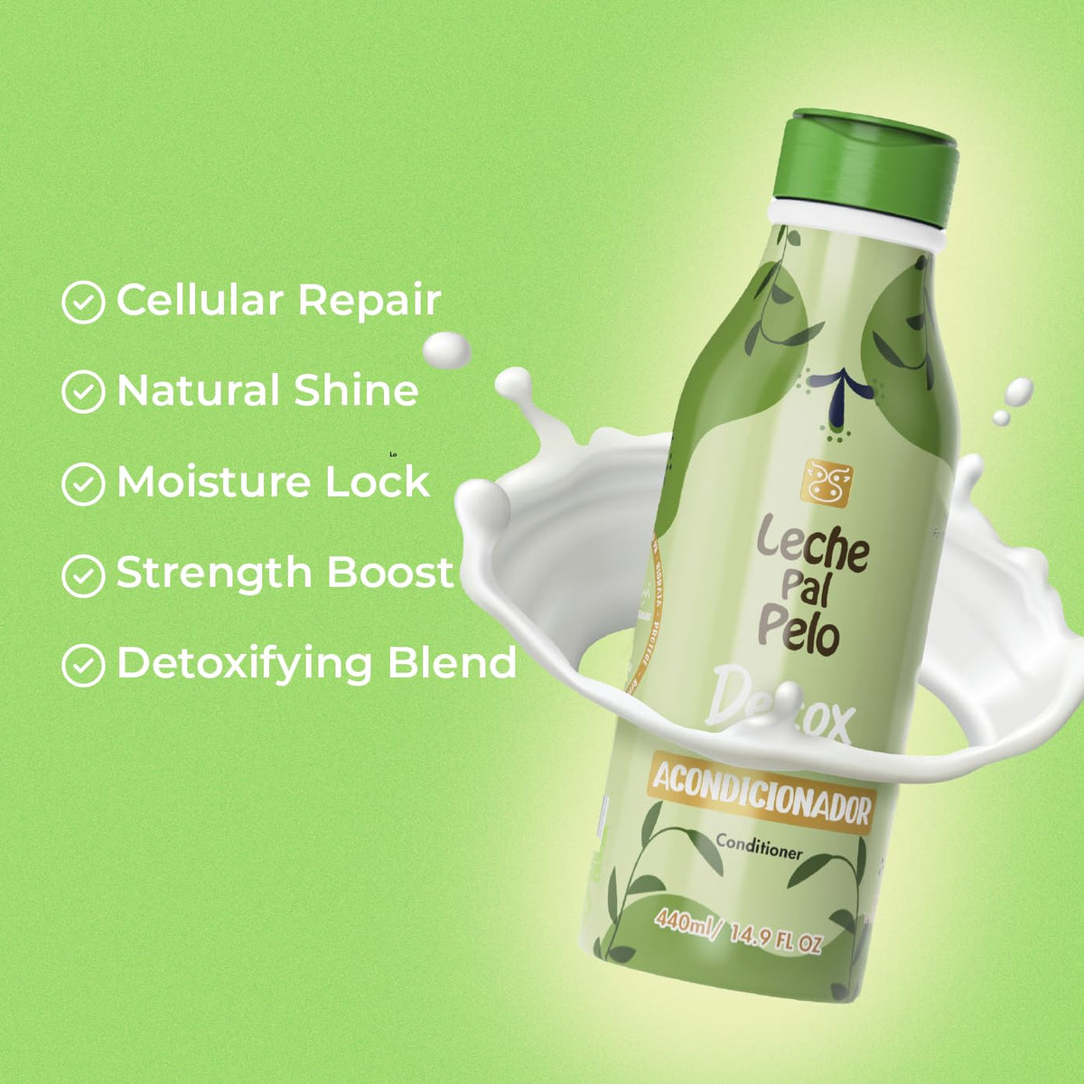 Leche Pal Pelo Detox Conditioner - Infused with Apple Cider Vinegar, Honey Extract, and Green Tea. Experience Total Hair Transformation, Repair, and Natural Shine. 14.9 oz.