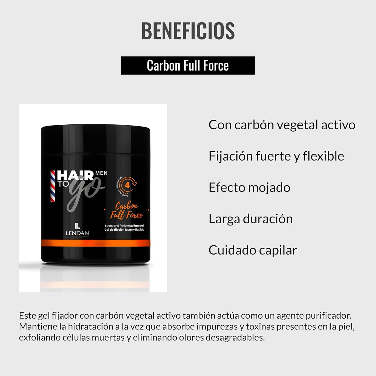 Lendan - Hair Styling Gel - Hair To Go Men Carbon Full Force - 500 ml - with Activated Charcoal