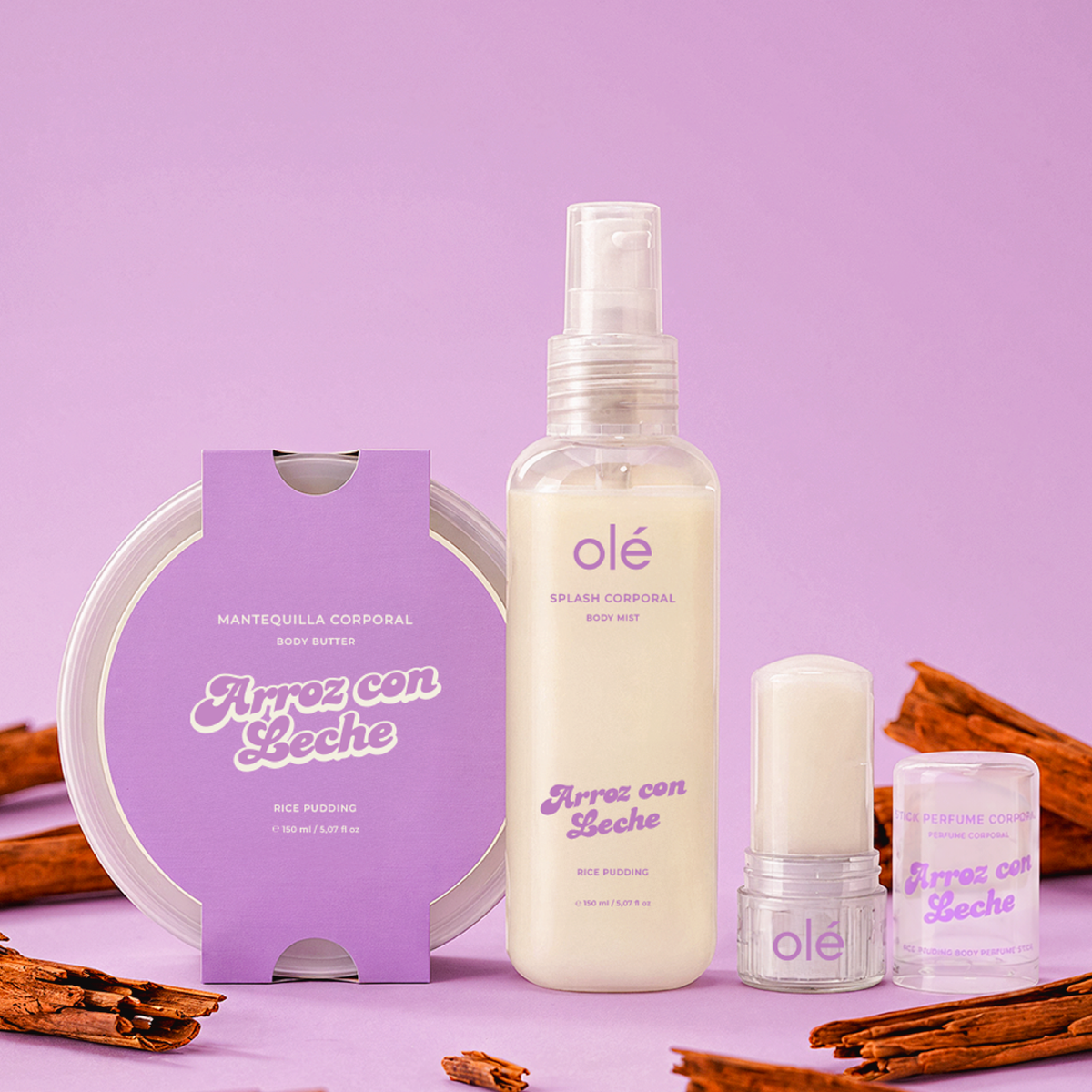 Olé Corporal Arroz con Leche Body Care Pack – Body Butter, Body Splash & Jelly Perfume | Soft & Creamy Fragrance | Hydration, Freshness & Comforting Aroma