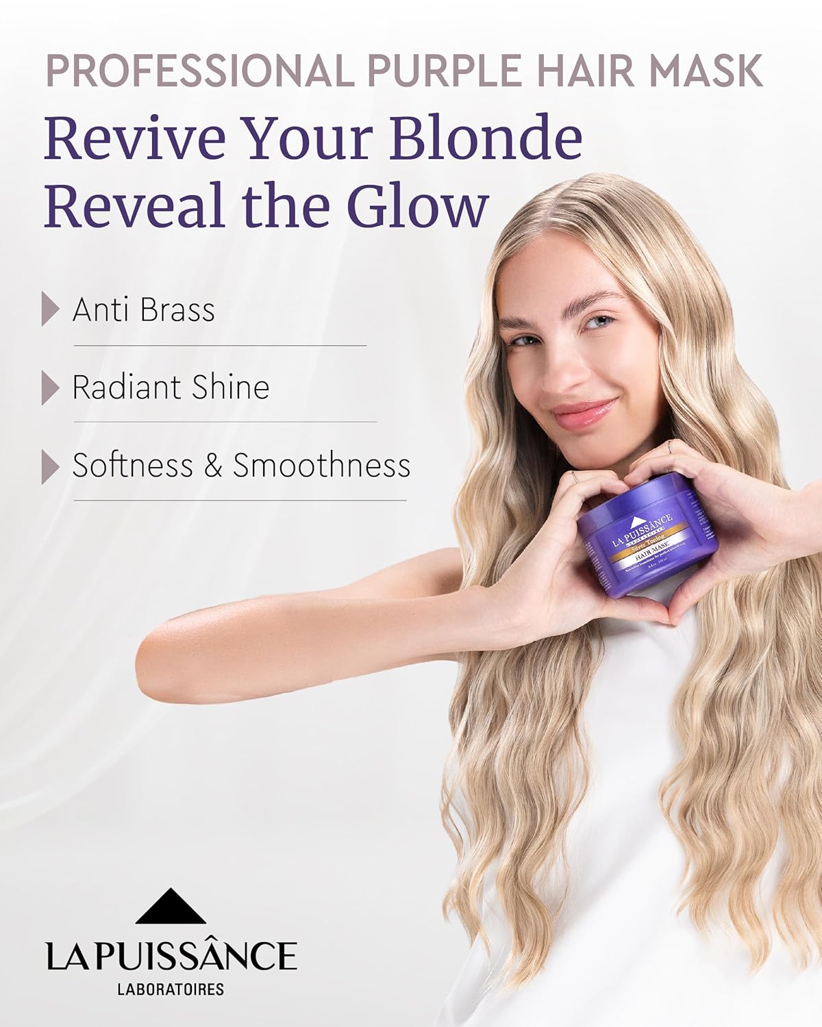 LA PUISSANCE Purple Hair Mask for Blonde Hair, Gray or White Hair 8.4 oz - Toner for Blonde Hair Neutralizes Yellow & Brassy Tones - Keratin Purple Mask Deep Conditioning - Hair Toner for Highlighted Hair