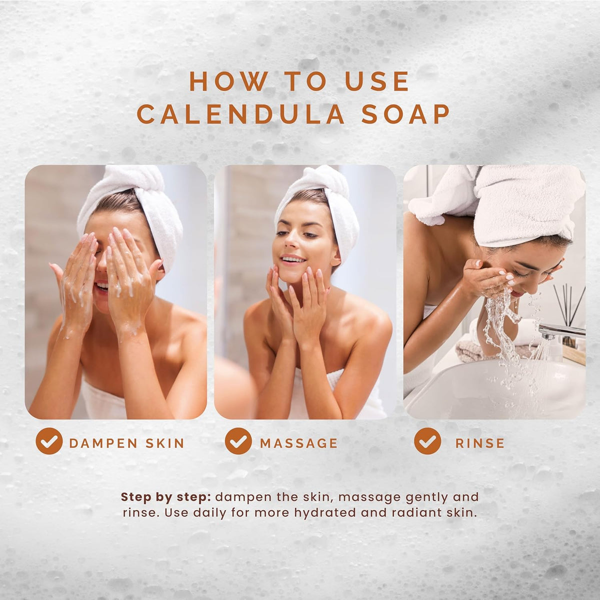Pili Natural Calendula Soap Bars for Face and Body, for Dry or Cracked Skin, Gentle Cleanser for Men, Women and Teens (3 Pack)