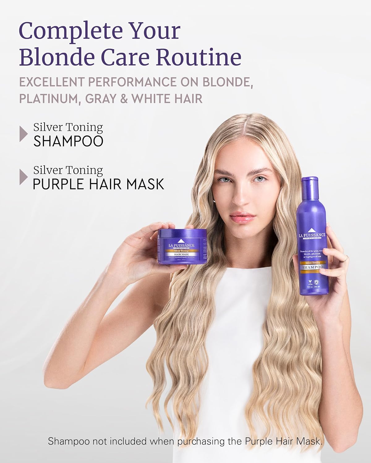 LA PUISSANCE Purple Hair Mask for Blonde Hair, Gray or White Hair 8.4 oz - Toner for Blonde Hair Neutralizes Yellow & Brassy Tones - Keratin Purple Mask Deep Conditioning - Hair Toner for Highlighted Hair
