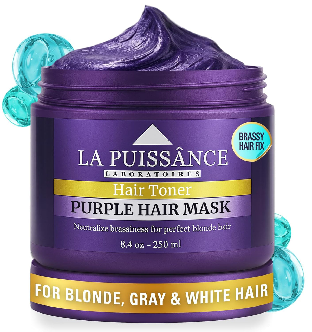 LA PUISSANCE Purple Hair Mask for Blonde Hair, Gray or White Hair 8.4 oz - Toner for Blonde Hair Neutralizes Yellow & Brassy Tones - Keratin Purple Mask Deep Conditioning - Hair Toner for Highlighted Hair