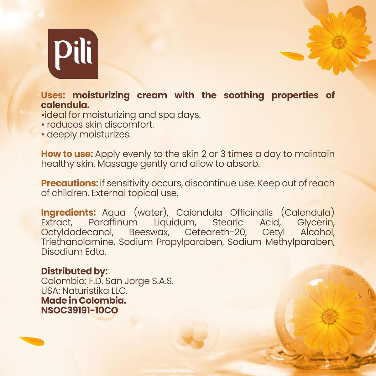 Pili Calendula Repair Cream for Dry & Sensitive Skin Barrier Support Moisturizer for Face, Hands & Body Non-Greasy, Unscented. Multipurpose Daily Use. 15 oz