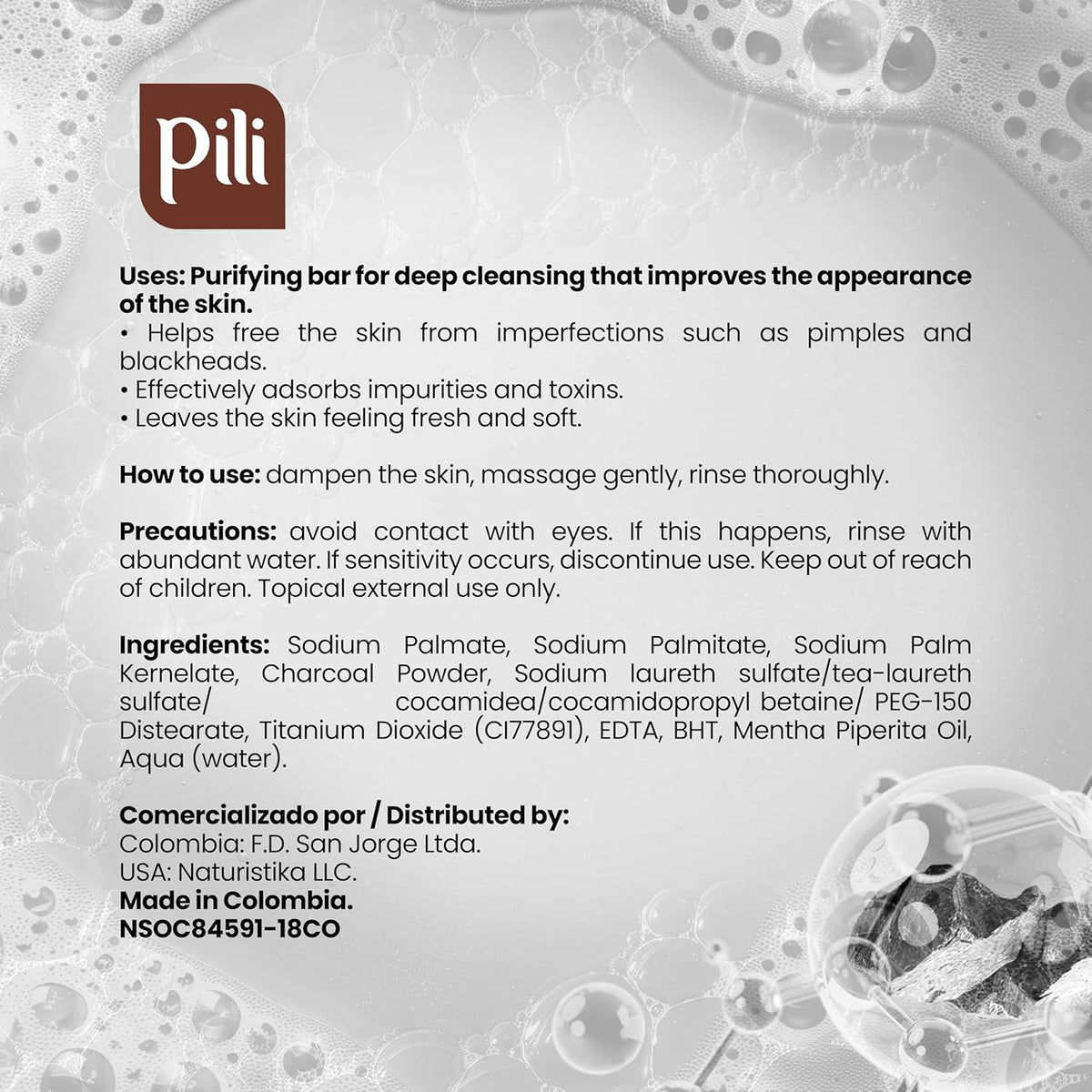 Pili Natural Activated Charcoal Detoxifying Soap Bars with Peppermint Oil (3 Pack) for Face and Body for Men, Women and Teens