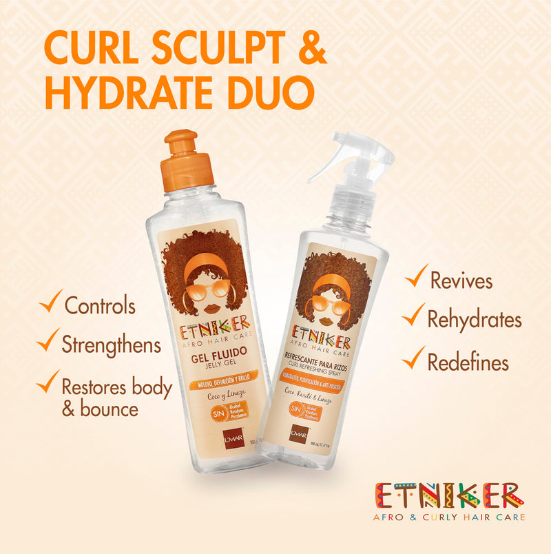 ETNIKER Curl Refresher Spray | Afro-textured, Curly & Wavy hair | Revive & Refresh | Coconut, Flaxseed, Shea Butter & Rambutan Seed Extract| Free from Silicones, Oils, Alcohol, Parabens by Lmar| Size: 10.14 fl oz (300 ml)